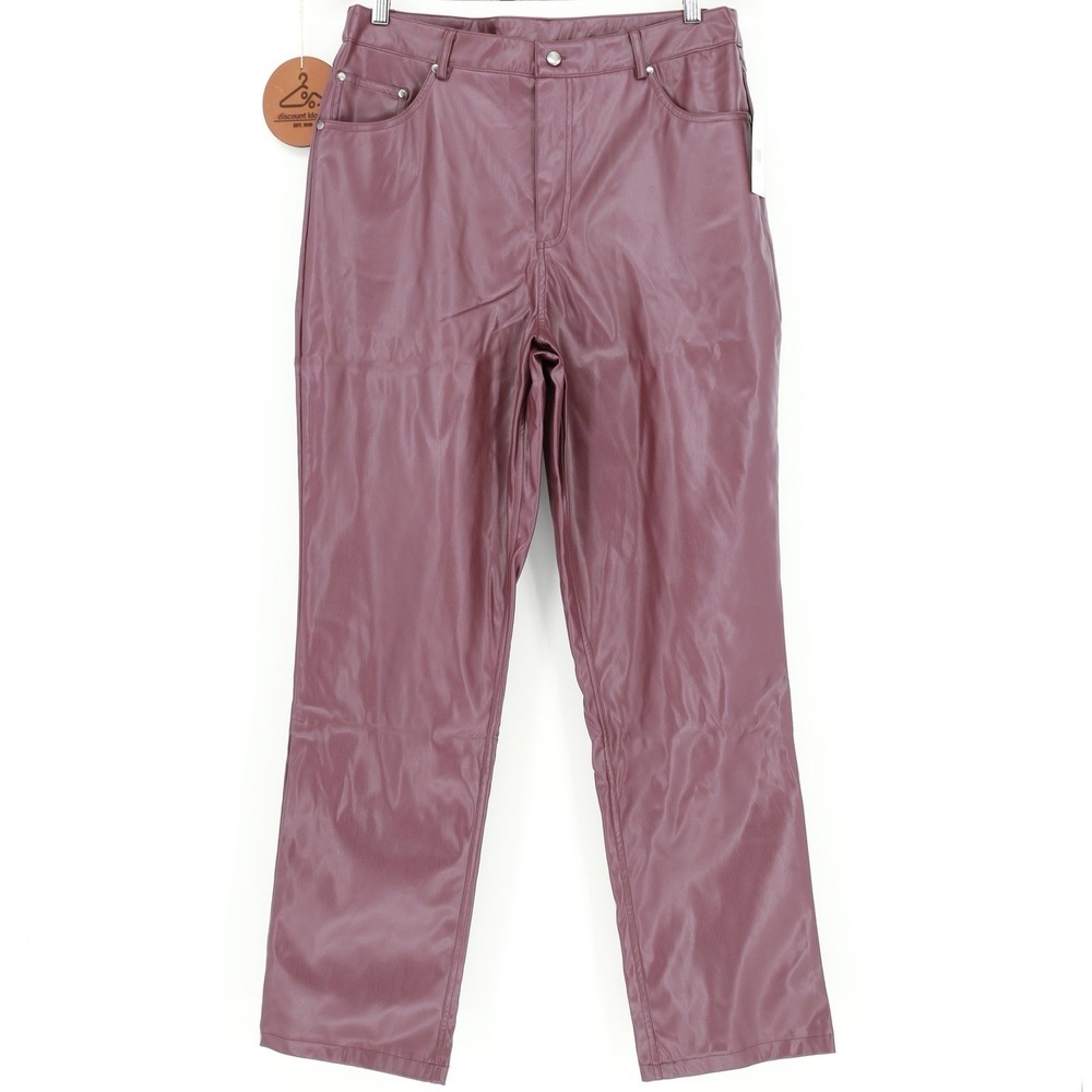 Fashion to Figure XL Faux Leather Burgundy Straight Leg Pants High Rise Edgy NWT